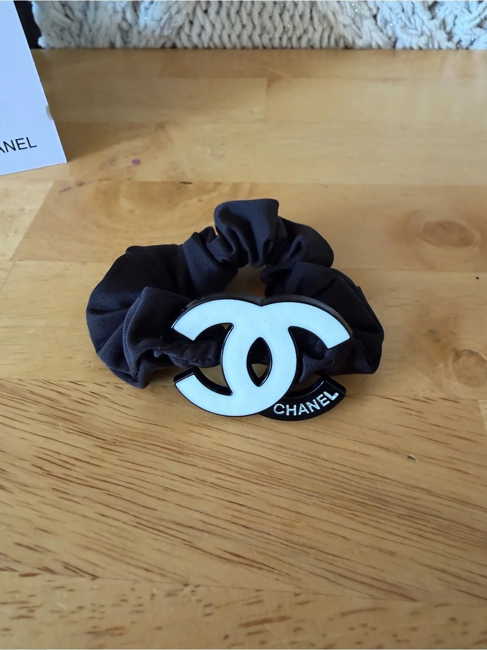 Chanel Beauty Black Scrunchie with White CC Logo - Picture 5 of 6